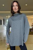 Essential Fine Jersey Polo Neck Top Grey Marl